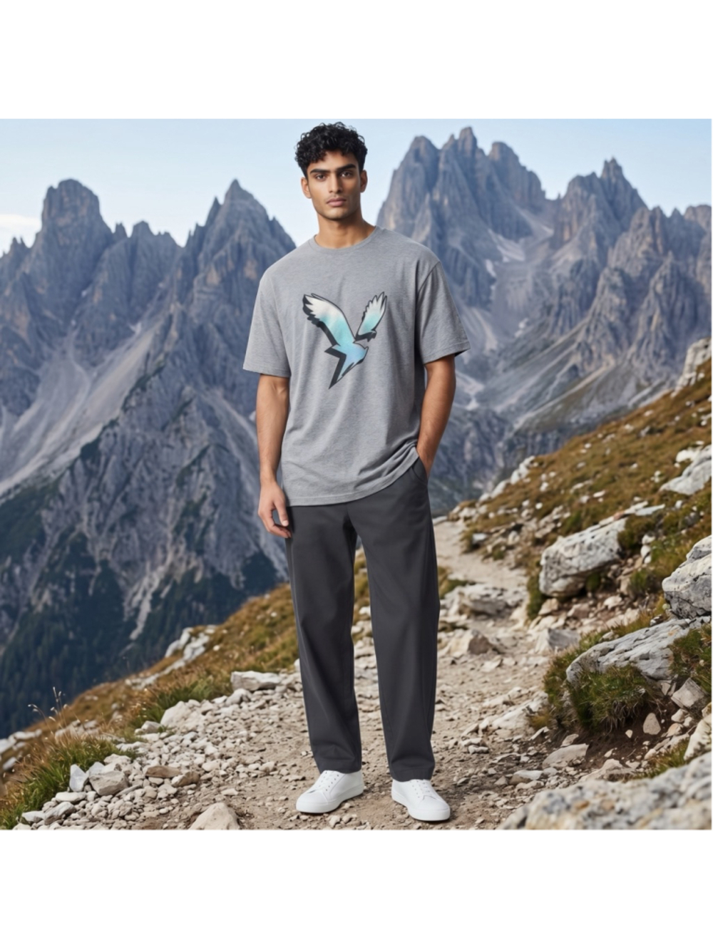 Men's American Eagle Gray Short Sleeve Tee with Blue Eagle Graphic M